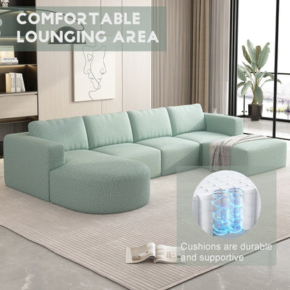 Convertible 104.32*70.86 U-Shaped Modular Sectional Sofa with Chaise, Ottoman, and Compressed Sponge for Living Room