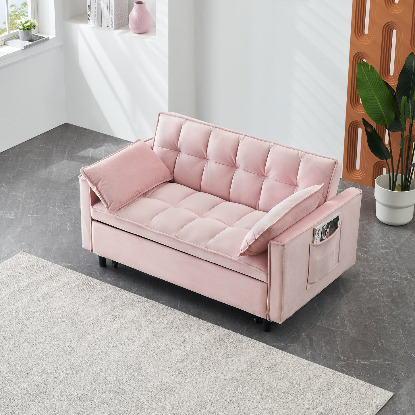 Convertible 3-in-1 Velvet Sofa Bed - Stylish 55 Seating for Living Room or Bedroom