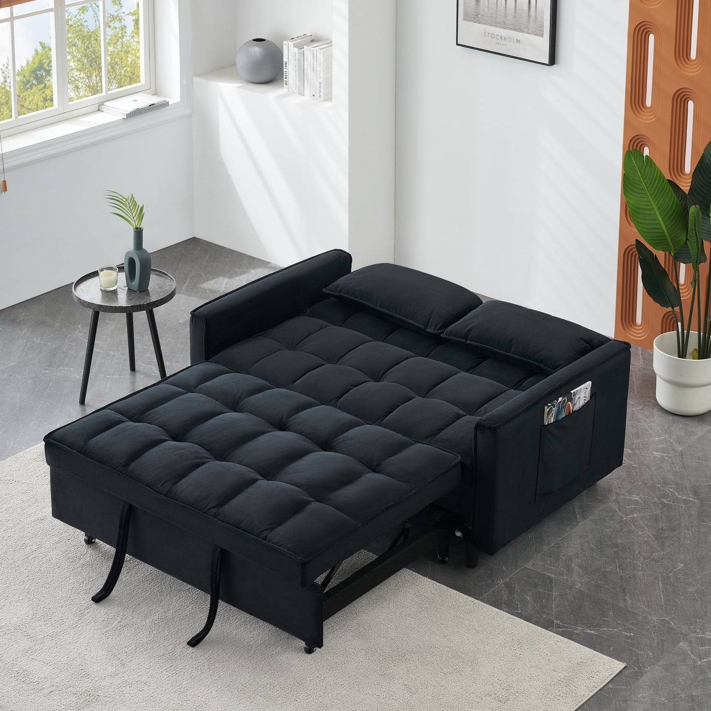 Convertible 3-in-1 Velvet Sofa Bed - Stylish 55 Seating for Living Room or Bedroom