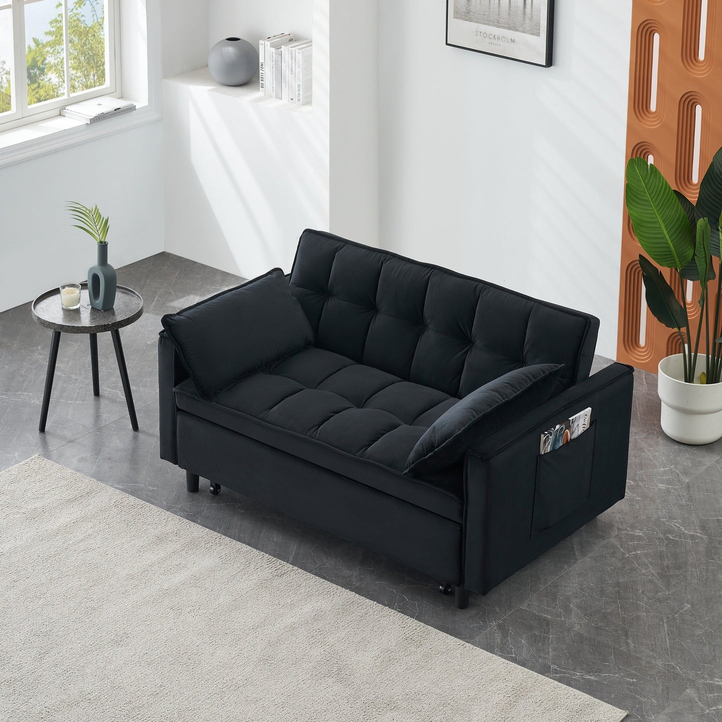 Convertible 3-in-1 Velvet Sofa Bed - Stylish 55 Seating for Living Room or Bedroom