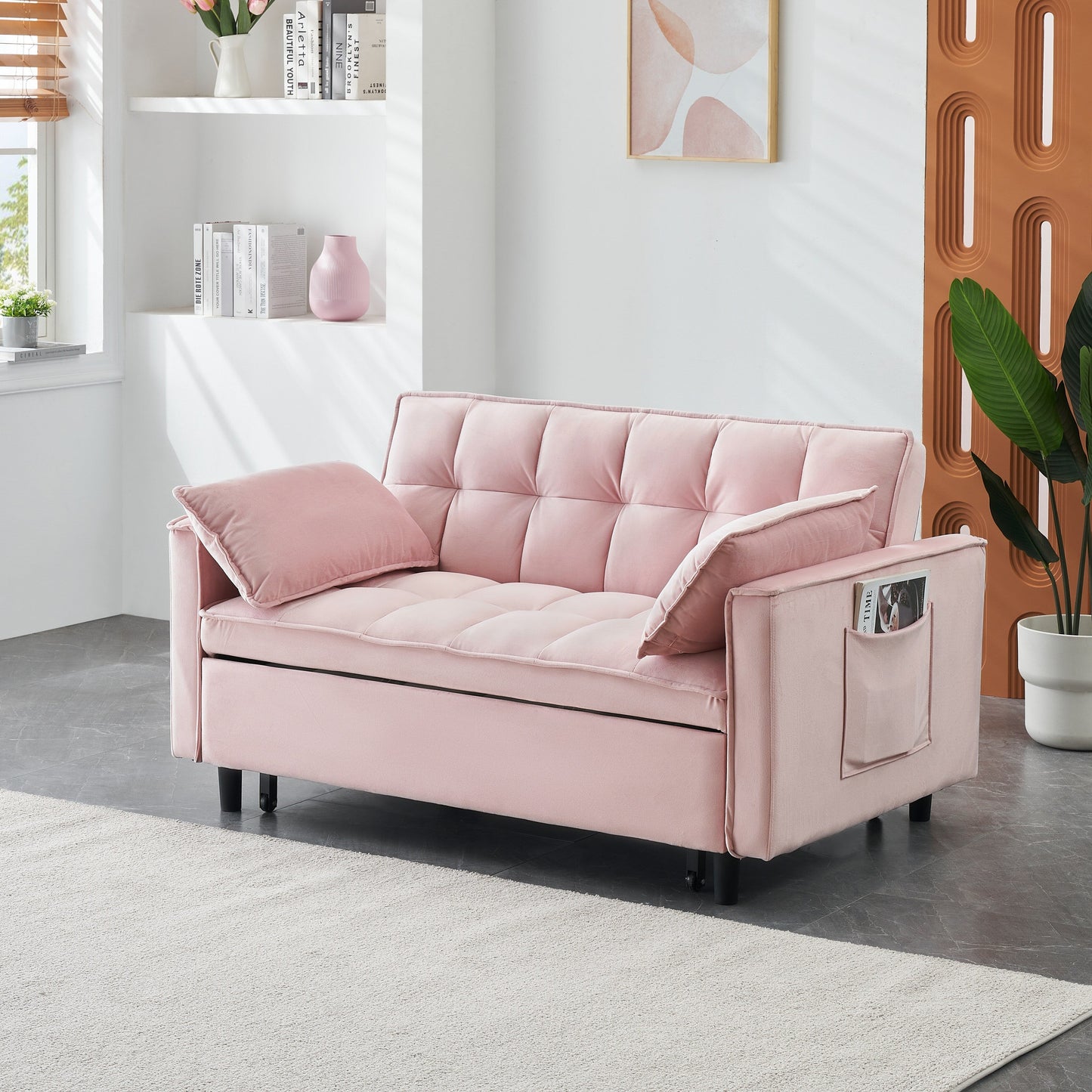 Convertible 3-in-1 Velvet Sofa Bed - Stylish 55 Seating for Living Room or Bedroom