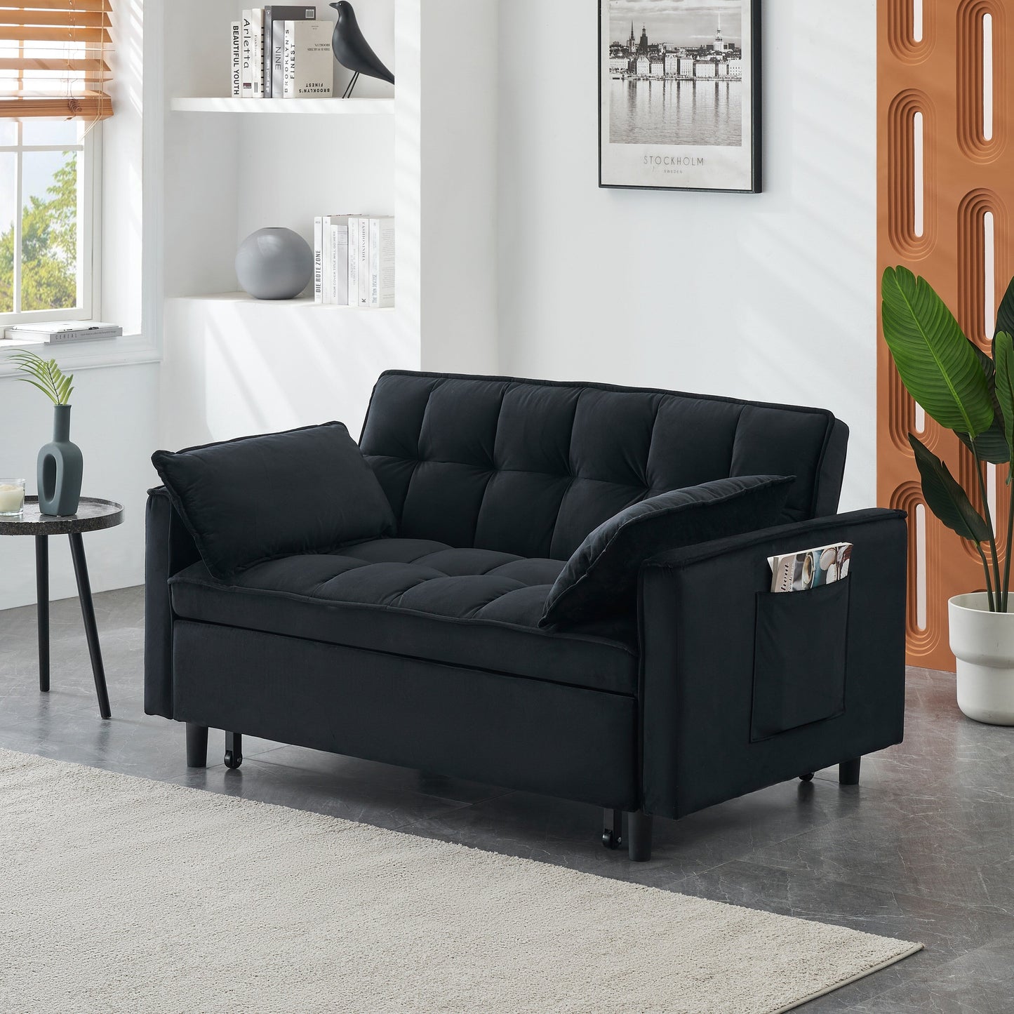 Convertible 3-in-1 Velvet Sofa Bed - Stylish 55 Seating for Living Room or Bedroom