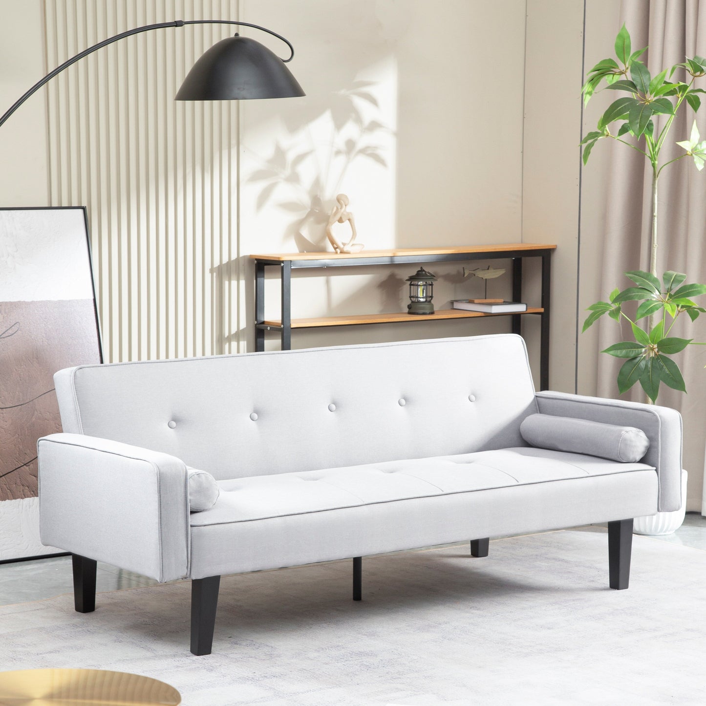 Convertible 3-seater Futon Sofa Bed with Wood Legs