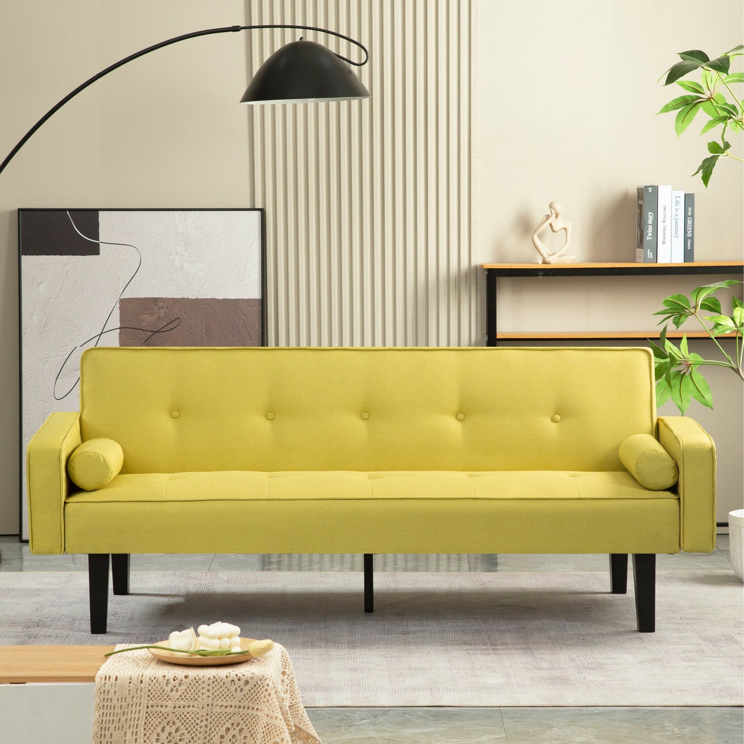 Convertible 3-seater Futon Sofa Bed with Wood Legs