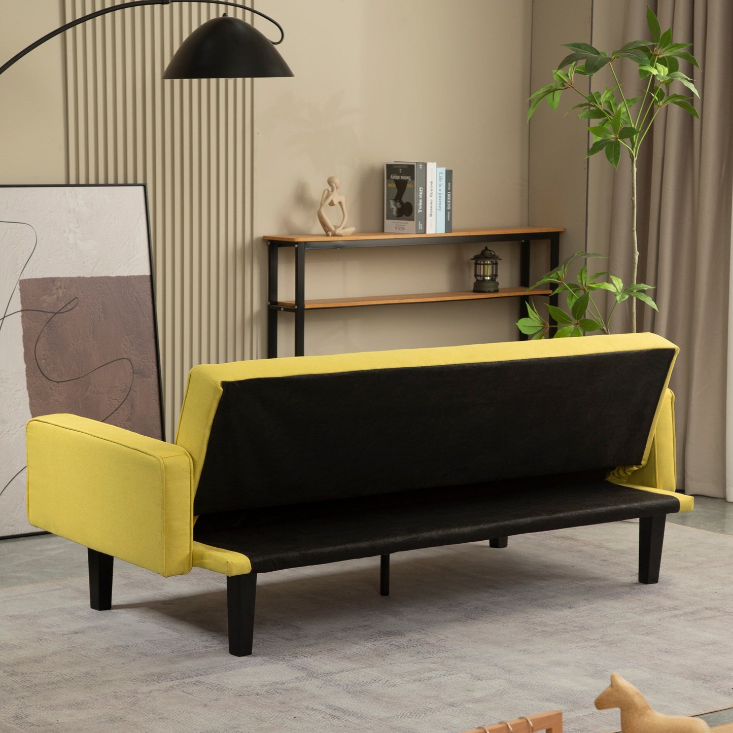 Convertible 3-seater Futon Sofa Bed with Wood Legs