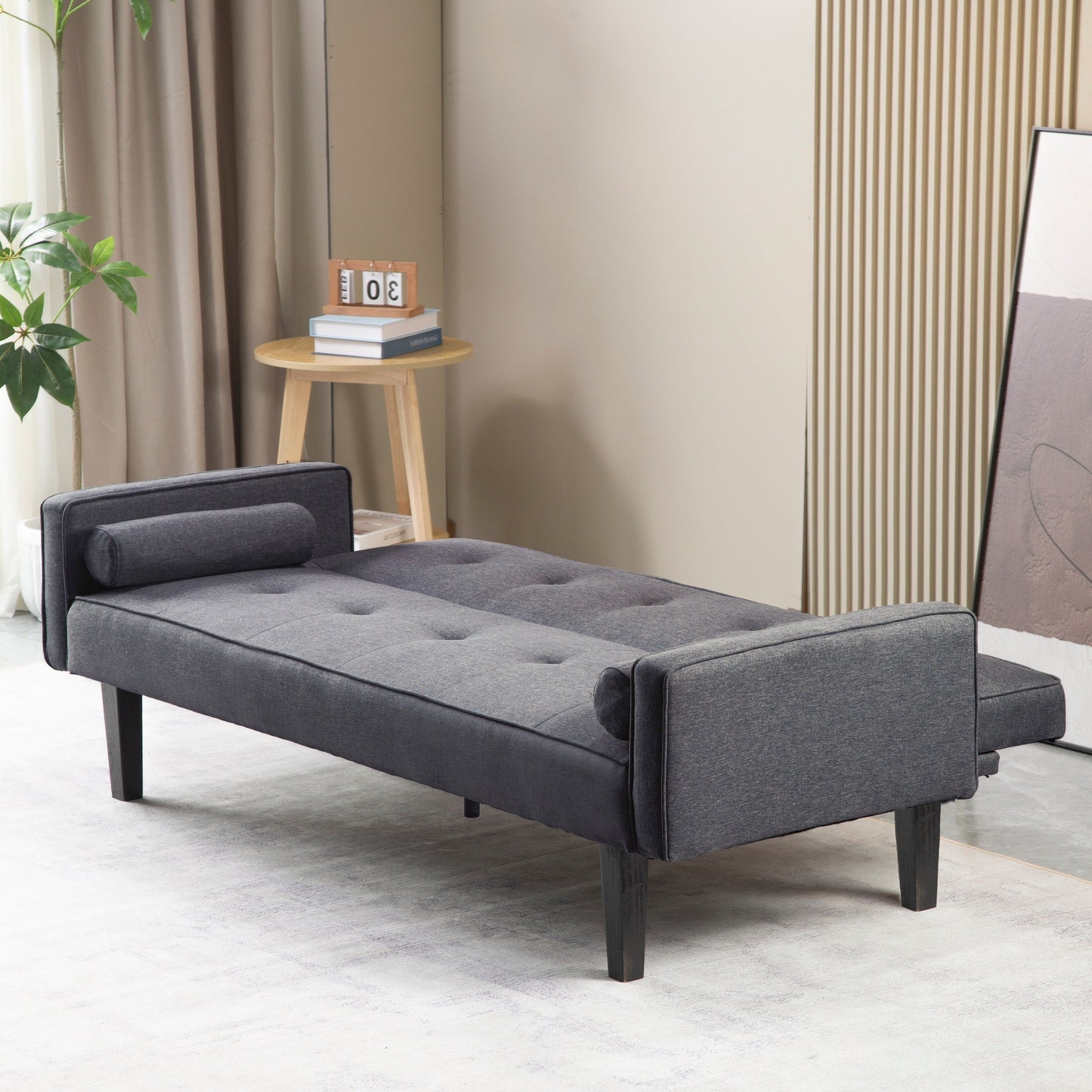 Convertible 3-seater Futon Sofa Bed with Wood Legs
