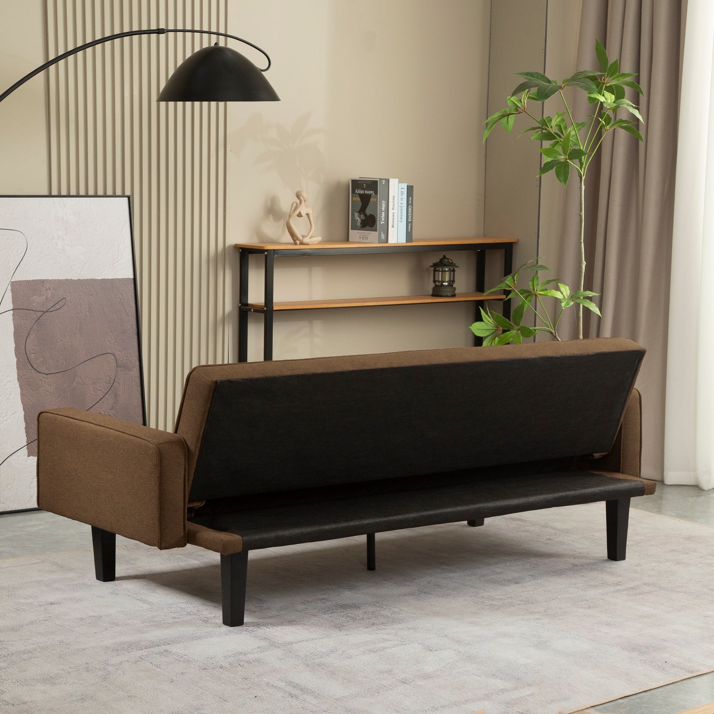 Convertible 3-seater Futon Sofa Bed with Wood Legs