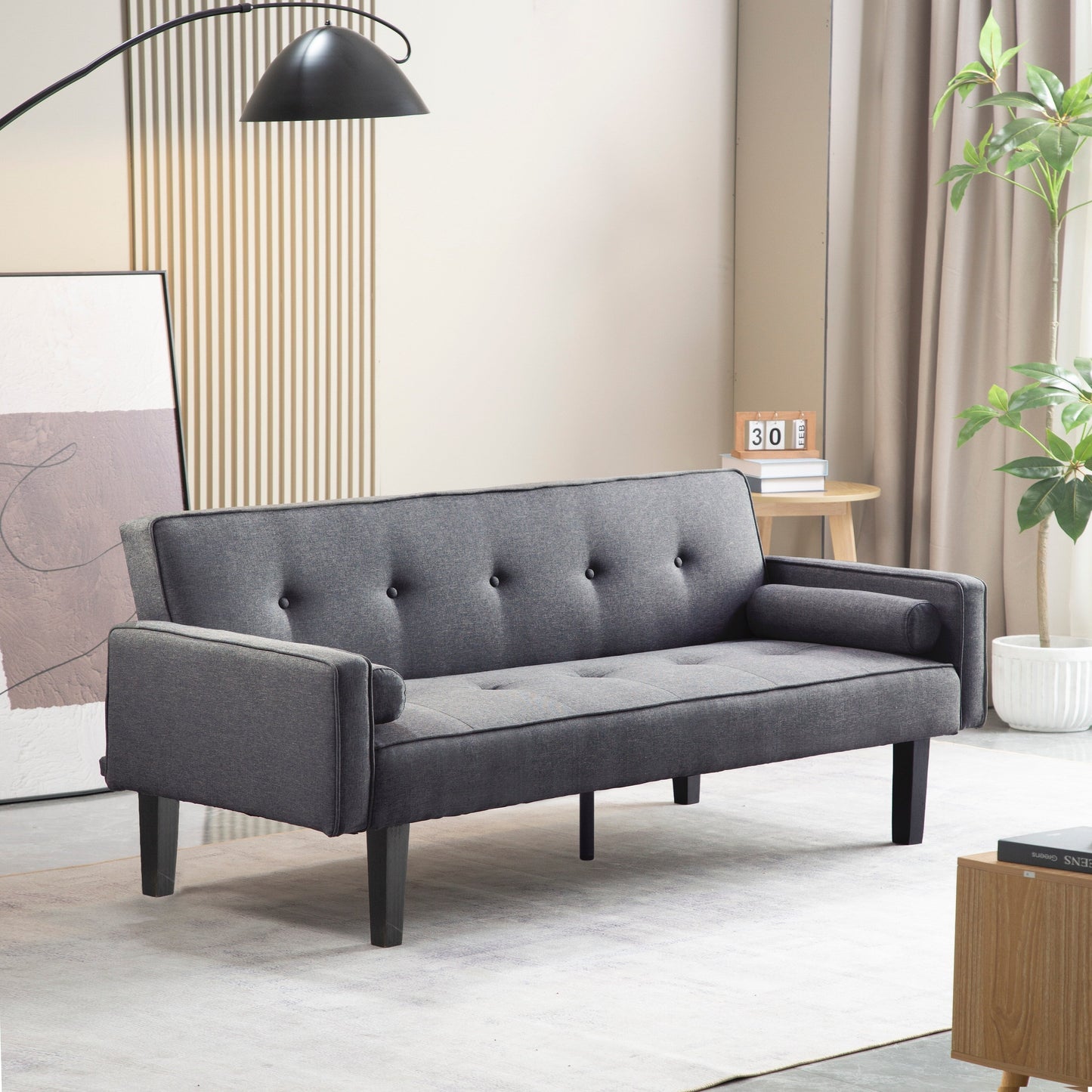 Convertible 3-seater Futon Sofa Bed with Wood Legs