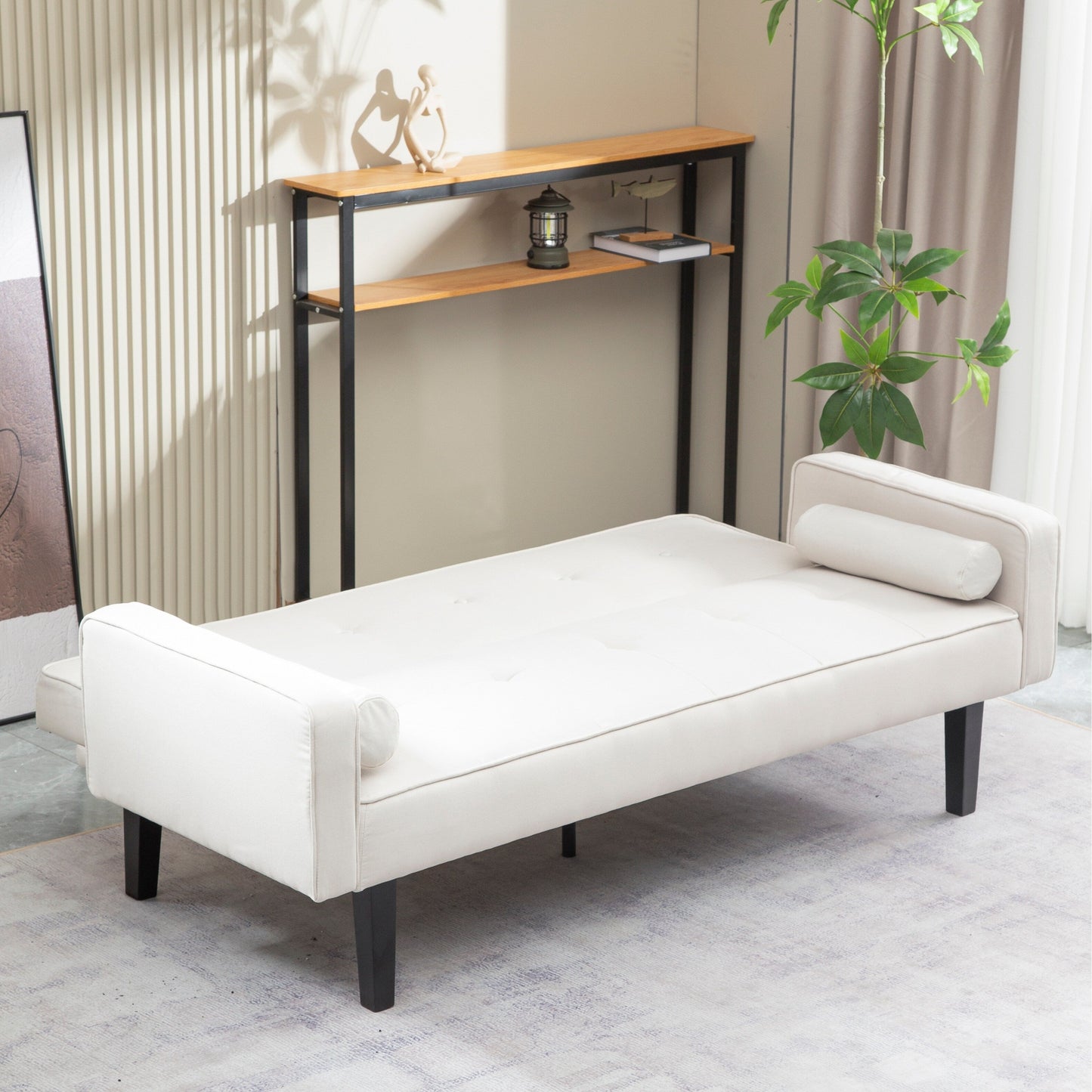Convertible 3-seater Futon Sofa Bed with Wood Legs