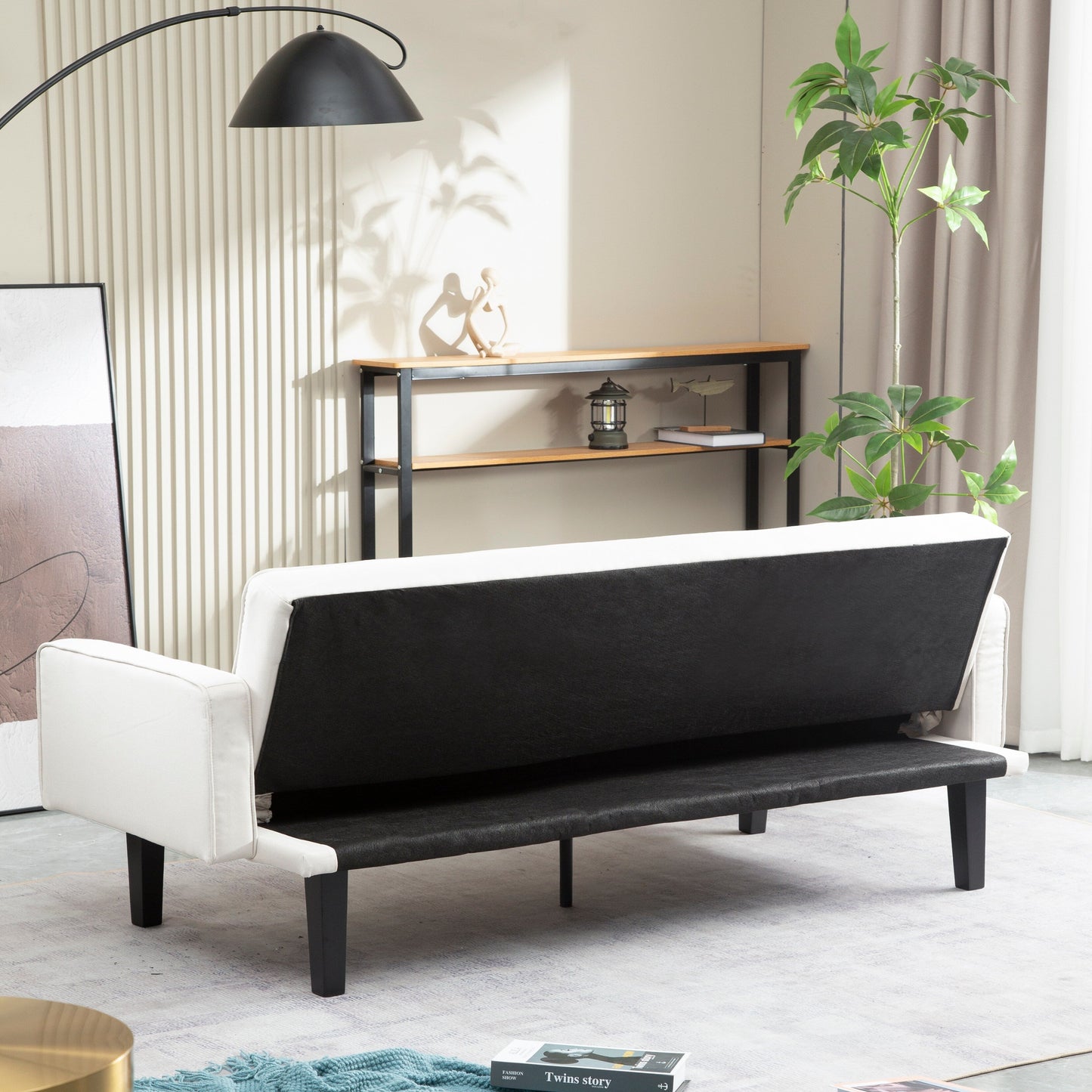 Convertible 3-seater Futon Sofa Bed with Wood Legs