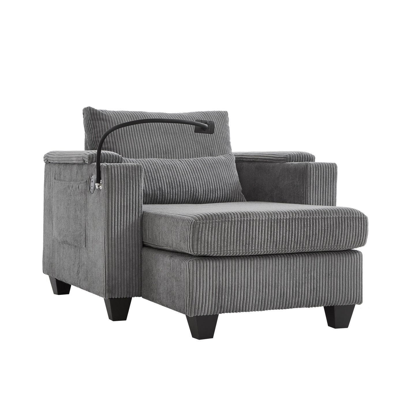 Convertible Chaise Lounge 37.4 Sofa Chair Sofa Bed Corduroy Sleeper Sofa with USB Ports, Two Cup Holders