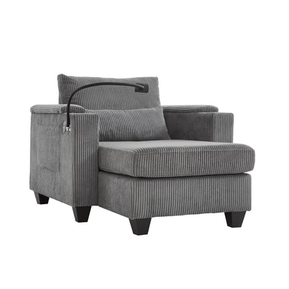 Convertible Chaise Lounge 37.4 Sofa Chair Sofa Bed Corduroy Sleeper Sofa with USB Ports, Two Cup Holders