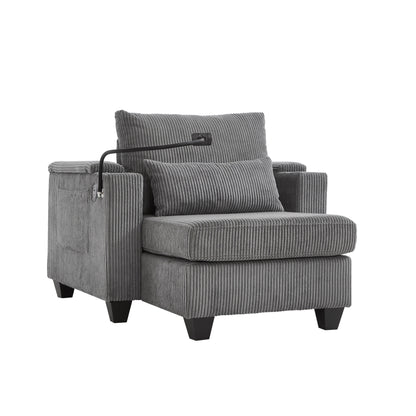 Convertible Chaise Lounge 37.4 Sofa Chair Sofa Bed Corduroy Sleeper Sofa with USB Ports, Two Cup Holders
