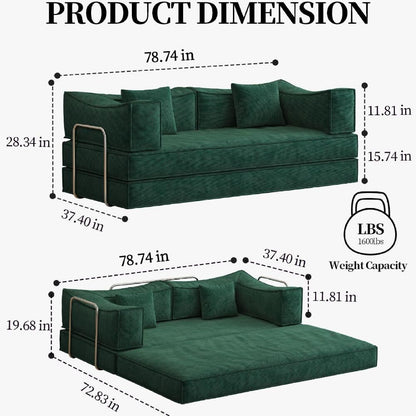 Convertible Pudding Block Sofa, Floor-Standing Sofa Bed with Armrests