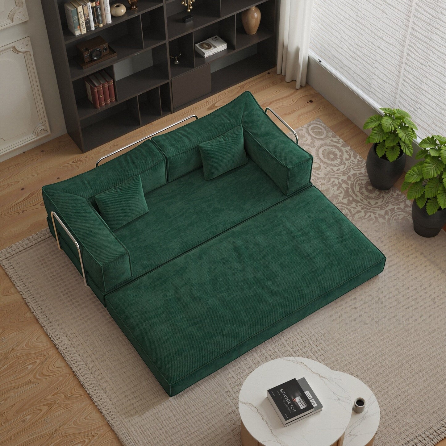 Convertible Pudding Block Sofa, Floor-Standing Sofa Bed with Armrests