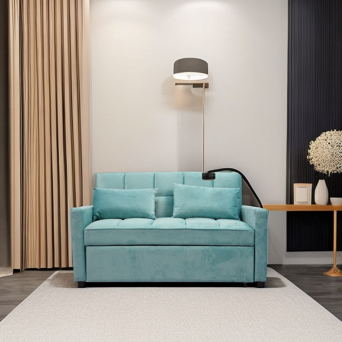 Convertible Pullout Loveseat Sofa Bed with Phone Holder
