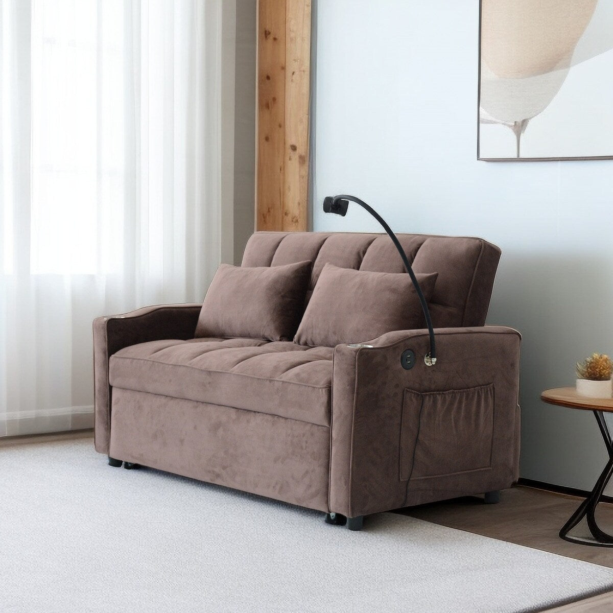 Convertible Pullout Loveseat Sofa Bed with Phone Holder