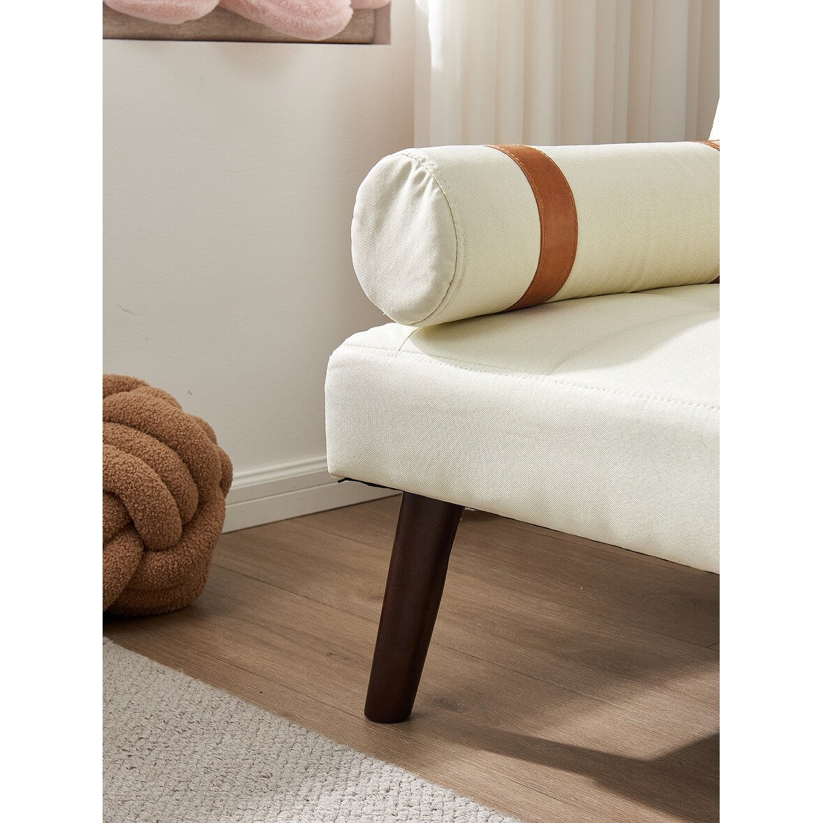 Convertible Sofa Bed Futon with Solid Wood Legs Linen Fabric Grey