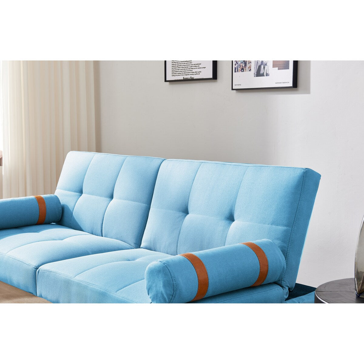 Convertible Sofa Bed Futon with Solid Wood Legs Linen Fabric Grey