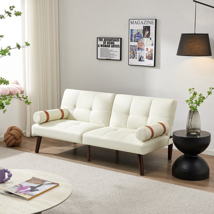 Convertible Sofa Bed Futon with Solid Wood Legs Linen Fabric Grey
