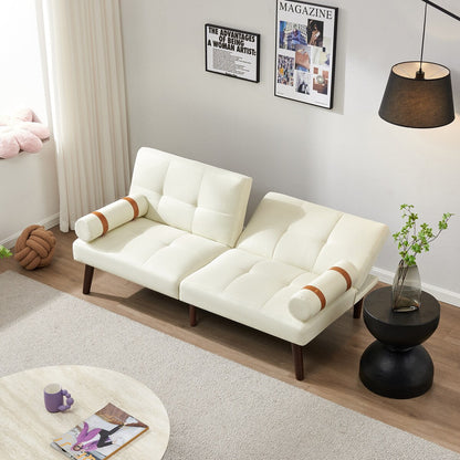 Convertible Sofa Bed Futon with Solid Wood Legs Linen Fabric Grey