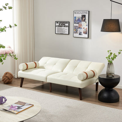 Convertible Sofa Bed Futon with Solid Wood Legs Linen Fabric Grey