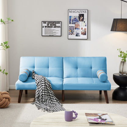 Convertible Sofa Bed Futon with Solid Wood Legs Linen Fabric Grey