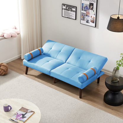 Convertible Sofa Bed Futon with Solid Wood Legs Linen Fabric Grey