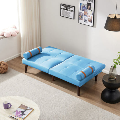 Convertible Sofa Bed Futon with Solid Wood Legs Linen Fabric Grey