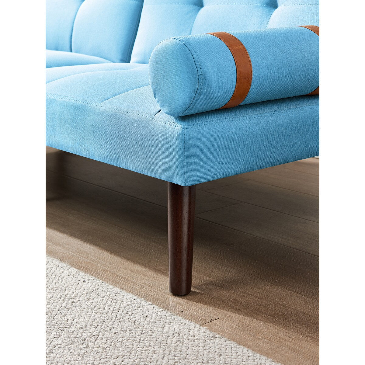 Convertible Sofa Bed Futon with Solid Wood Legs Linen Fabric Grey