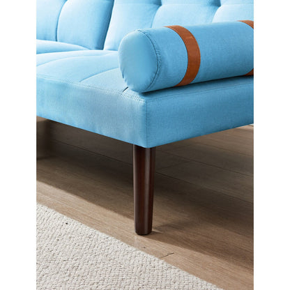 Convertible Sofa Bed Futon with Solid Wood Legs Linen Fabric Grey