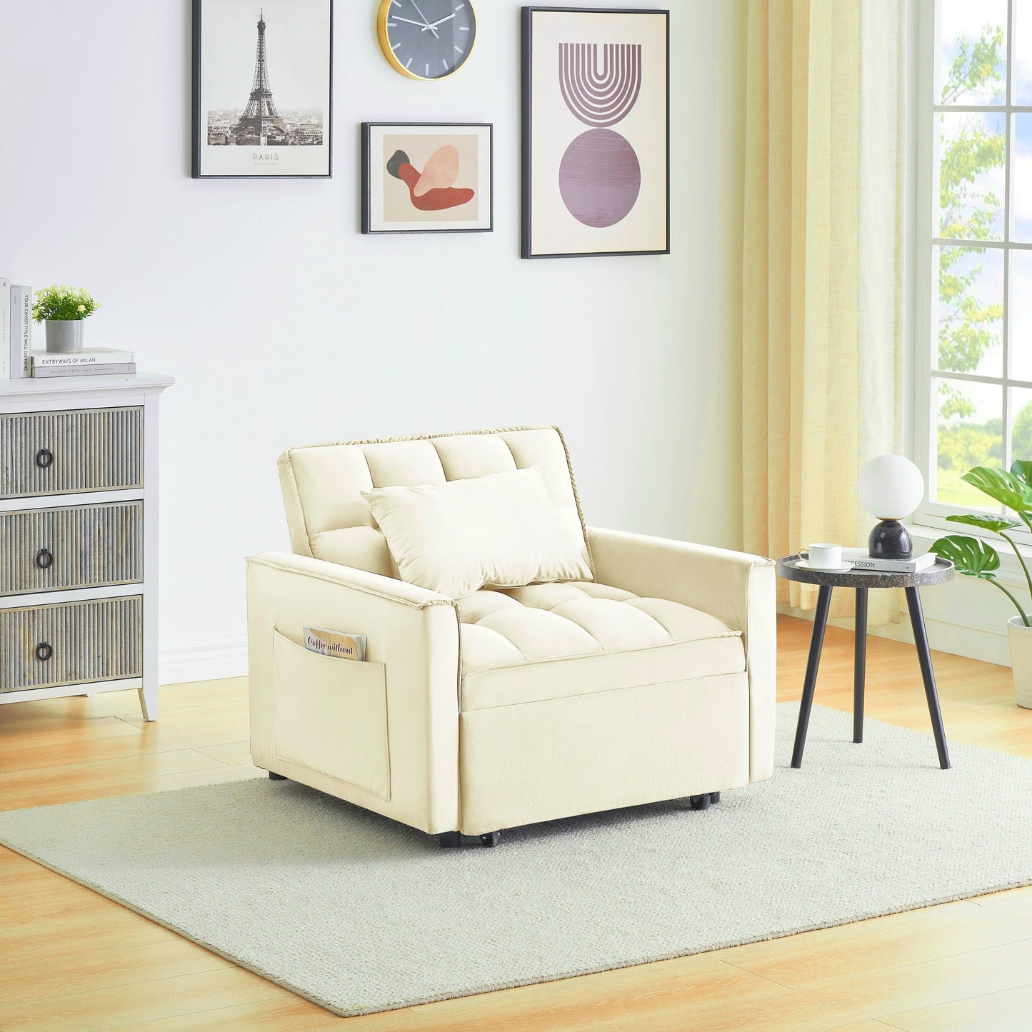 Convertible Sofa Bed with Adjustable Back and Wheel