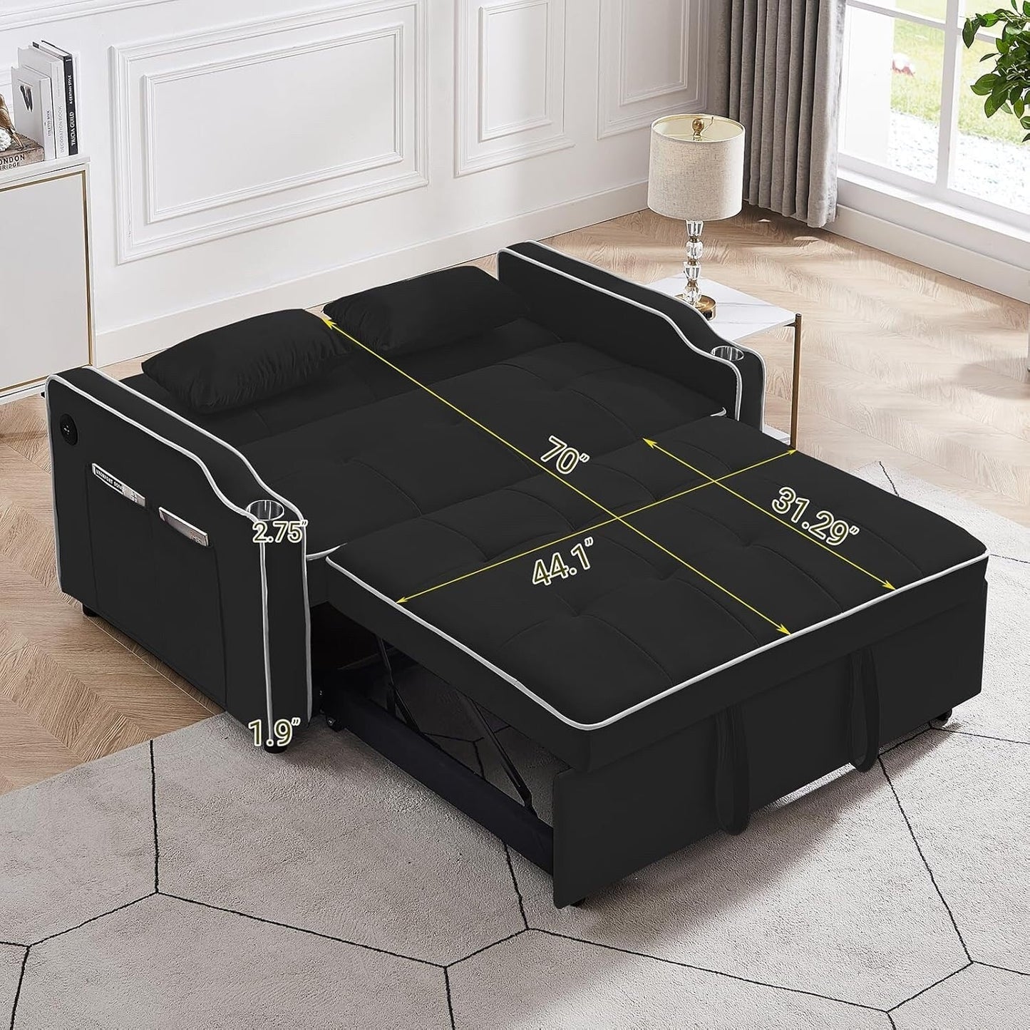 Convertible Sofa Bed, 3-in-1 Multi-Functional Velvet Sleeper Couch Pull-Out Bed