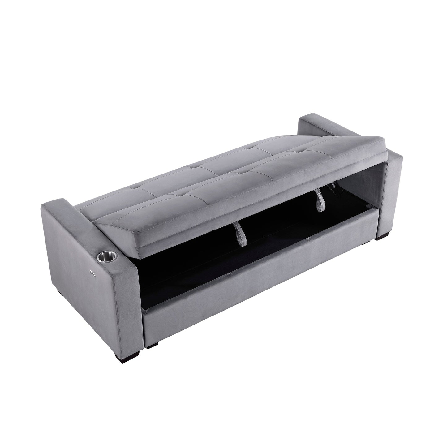 Convertible Sofa, Gray Tufted Velvet Back, USB Charging Ports, 84 Inch