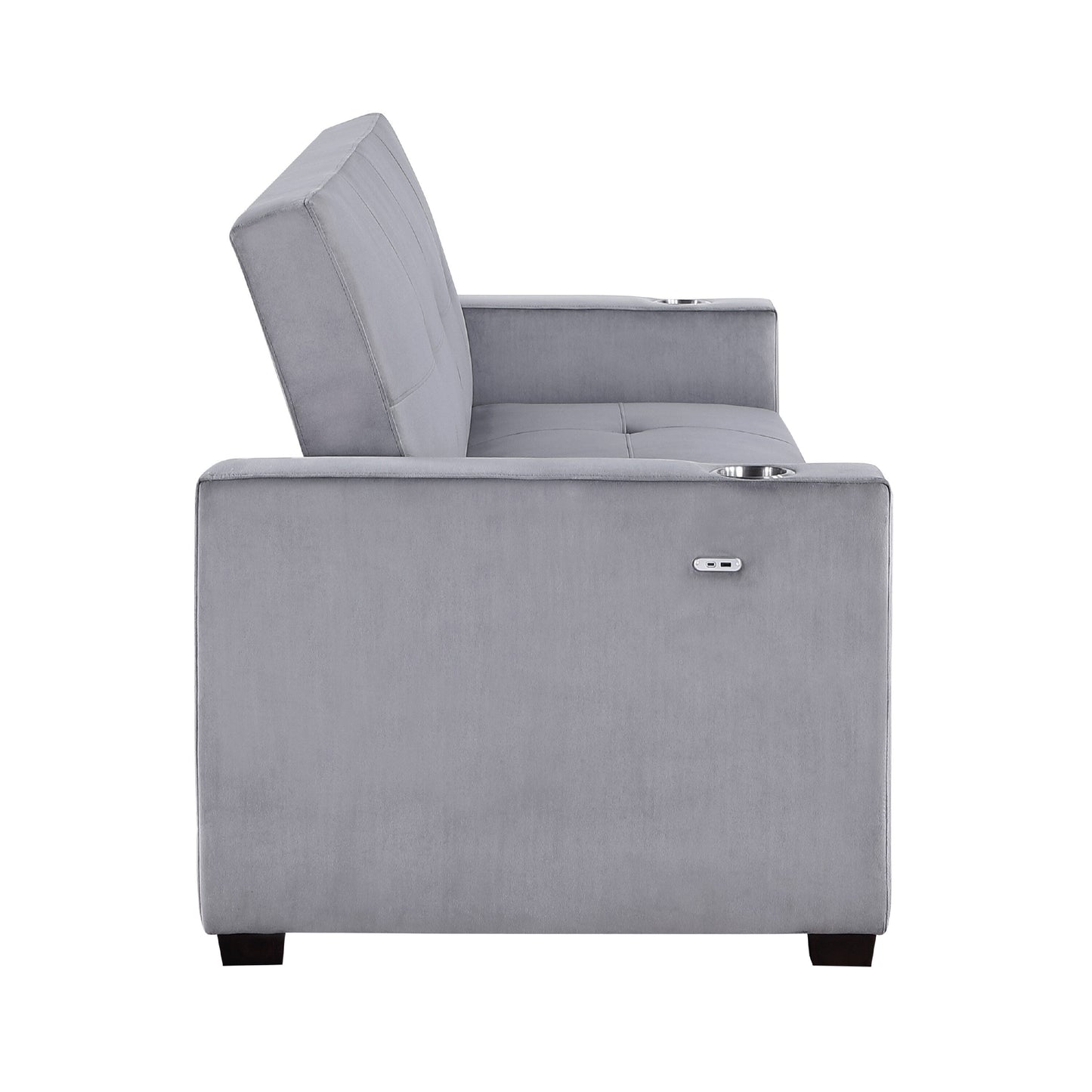 Convertible Sofa, Gray Tufted Velvet Back, USB Charging Ports, 84 Inch