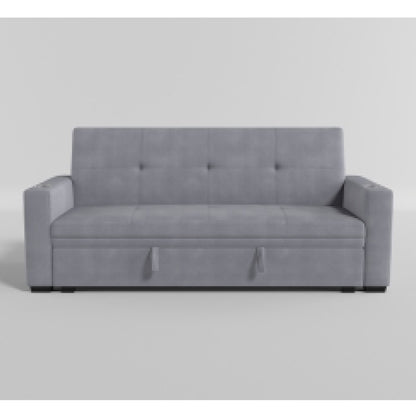 Convertible Sofa, Gray Tufted Velvet Back, USB Charging Ports, 84 Inch