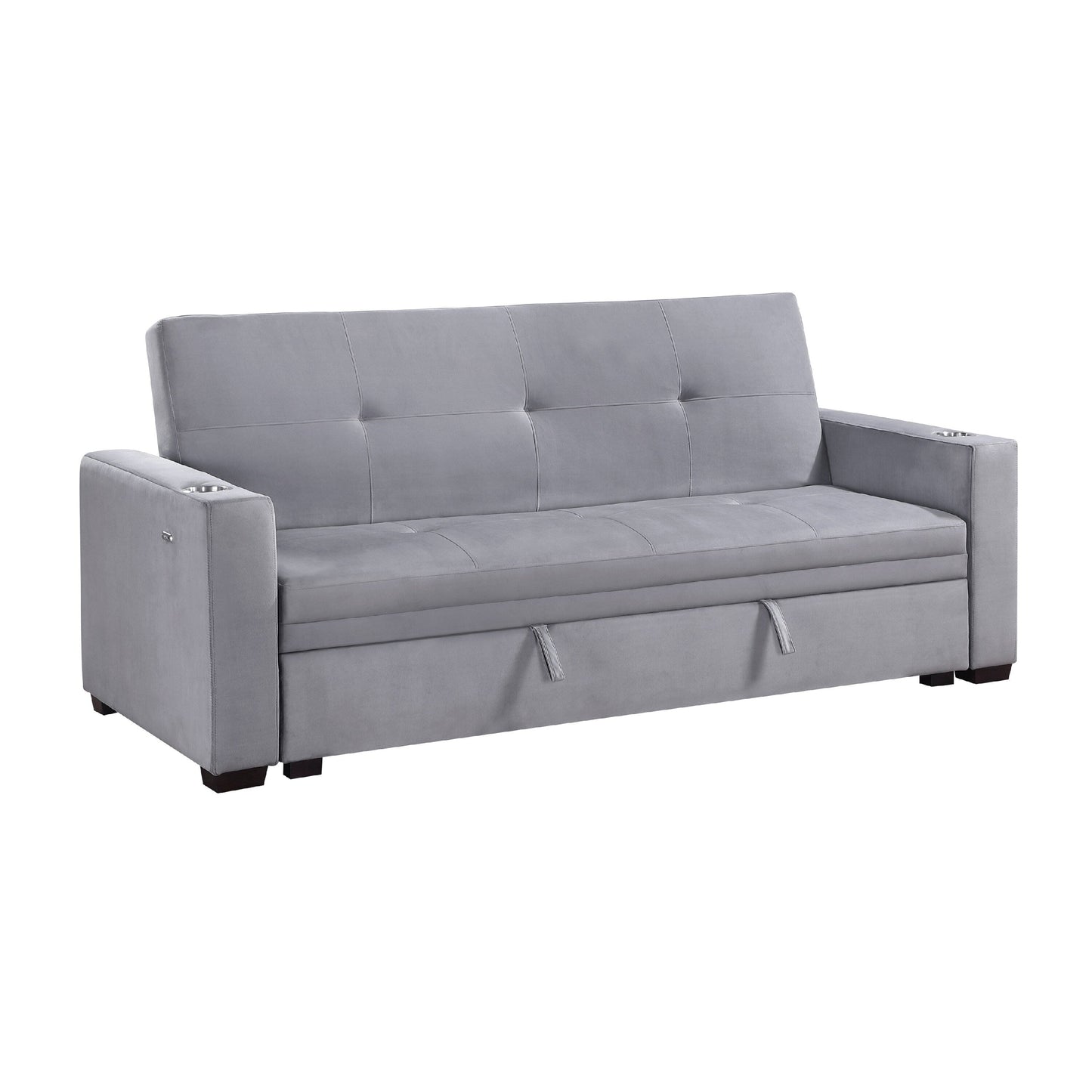 Convertible Sofa, Gray Tufted Velvet Back, USB Charging Ports, 84 Inch