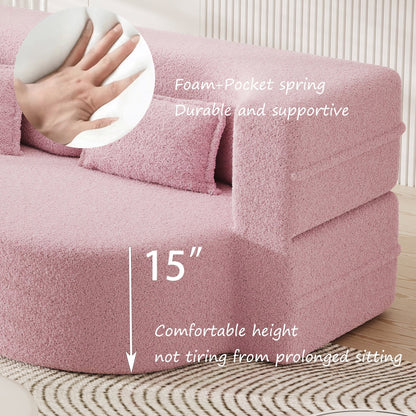 Convertible Teddy Fabric Foam-Filled Sleeper Sofa Bed
