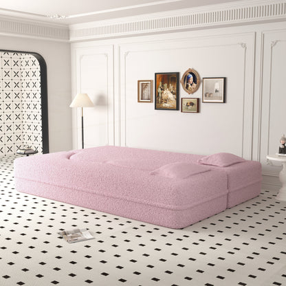 Convertible Teddy Fabric Foam-Filled Sleeper Sofa Bed