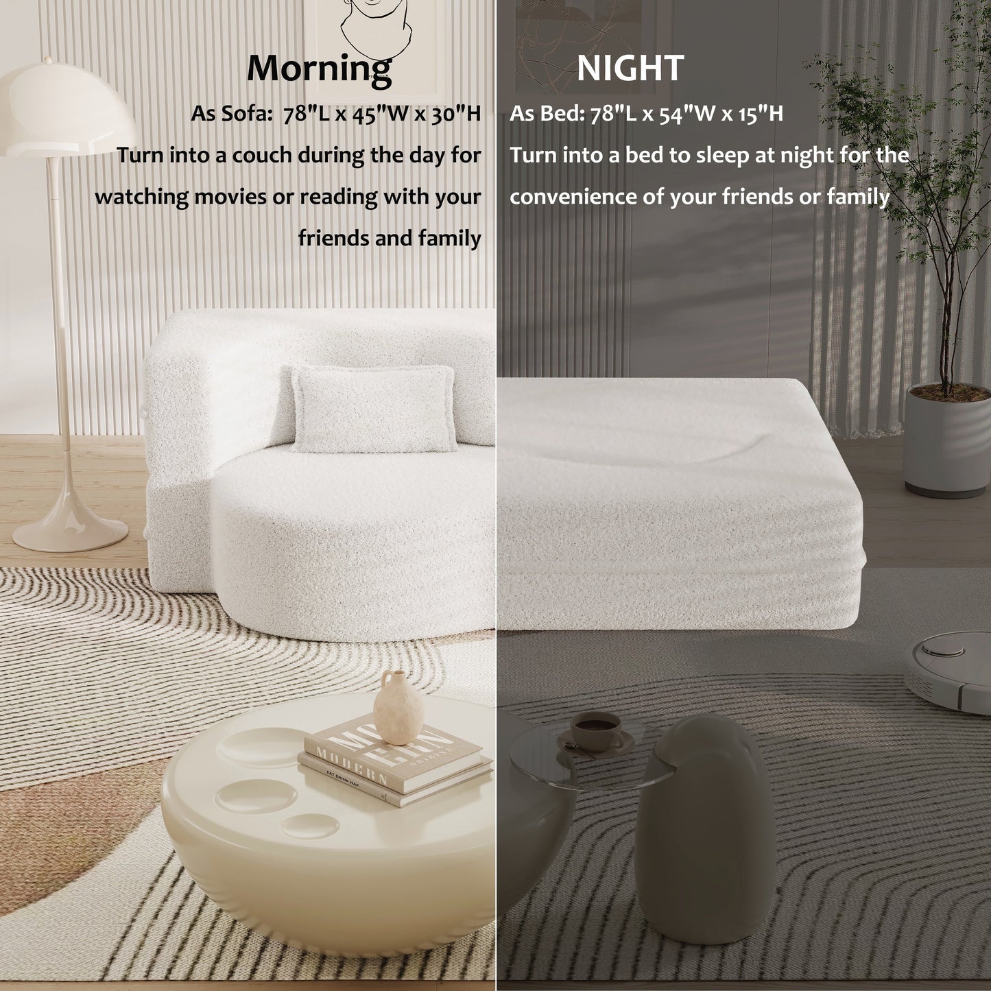 Convertible Teddy Fabric Foam-Filled Sleeper Sofa Bed