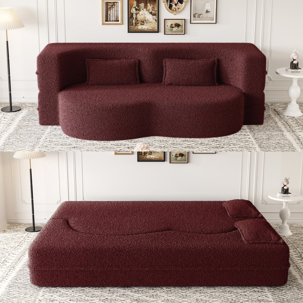 Convertible Teddy Fabric Foam-Filled Sleeper Sofa Bed