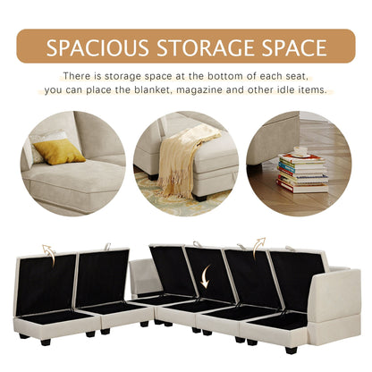 Convertible U-Shaped Modular Sectional Sofa with Storage Ottoman and Reversible Chaise for Living Room