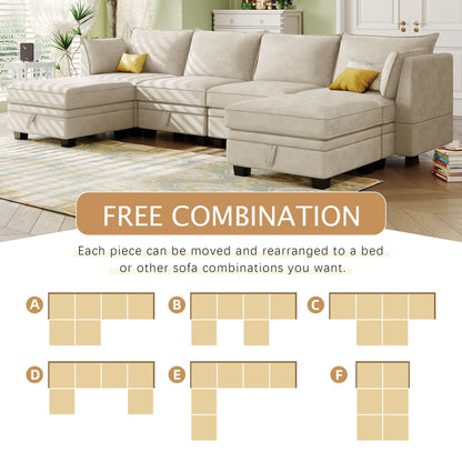 Convertible U-Shaped Modular Sectional Sofa with Storage Ottoman and Reversible Chaise for Living Room