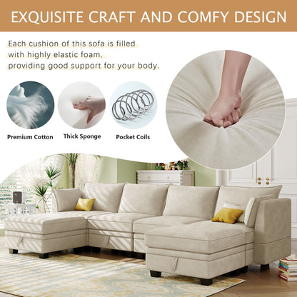 Convertible U-Shaped Modular Sectional Sofa with Storage Ottoman and Reversible Chaise for Living Room