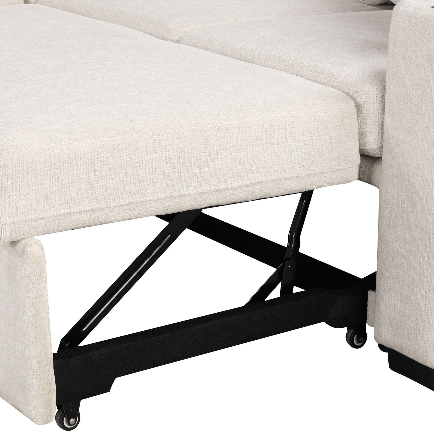 Convertible U-Shaped Sectional Sofa with Pull-Out Bed, USB Ports and Cup Holders for Living Room