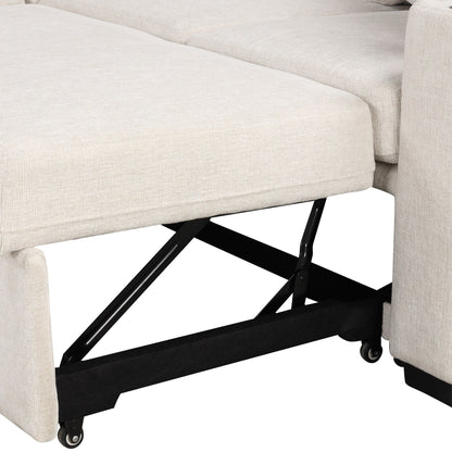 Convertible U-Shaped Sectional Sofa with Pull-Out Bed, USB Ports and Cup Holders for Living Room