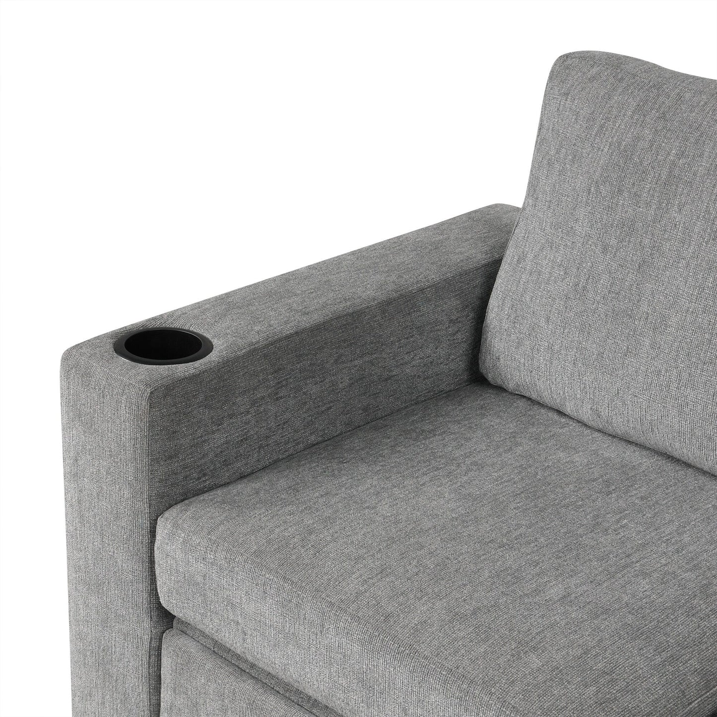 Convertible U-Shaped Sectional Sofa with Pull-Out Bed, USB Ports and Cup Holders for Living Room