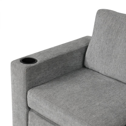 Convertible U-Shaped Sectional Sofa with Pull-Out Bed, USB Ports and Cup Holders for Living Room