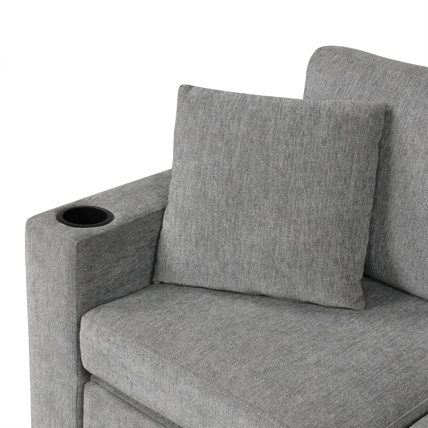 Convertible U-Shaped Sectional Sofa with Pull-Out Bed, USB Ports and Cup Holders for Living Room