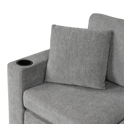 Convertible U-Shaped Sectional Sofa with Pull-Out Bed, USB Ports and Cup Holders for Living Room